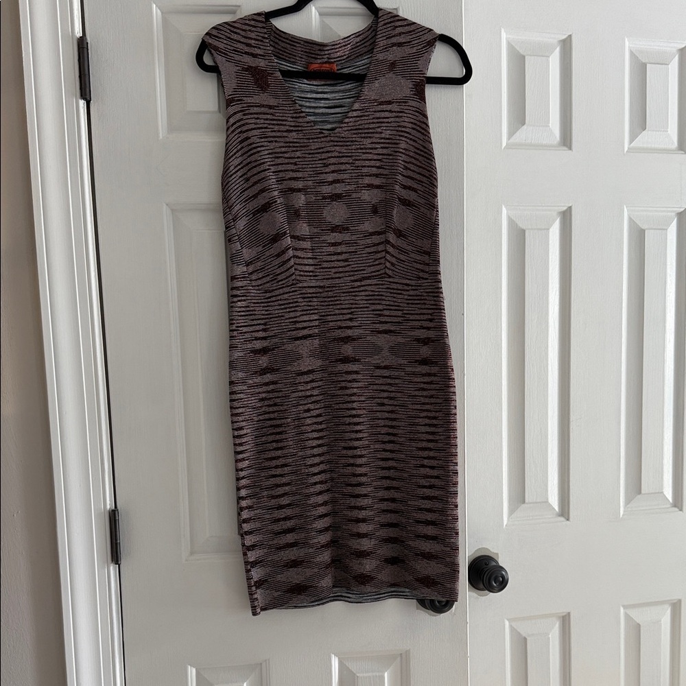 Missoni V-Neck Striped Midi Dress in Black and Brown